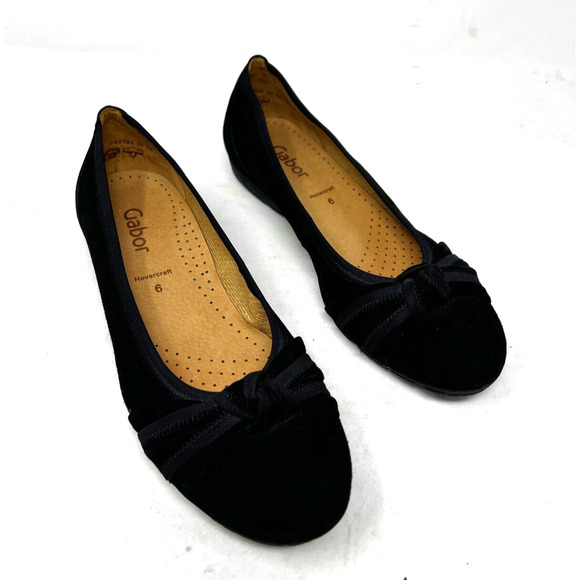 Gabor Loafer Hovercraft Laura Look Lovely‎ Suede Leather Ballet Women Black 6 - Picture 1 of 9